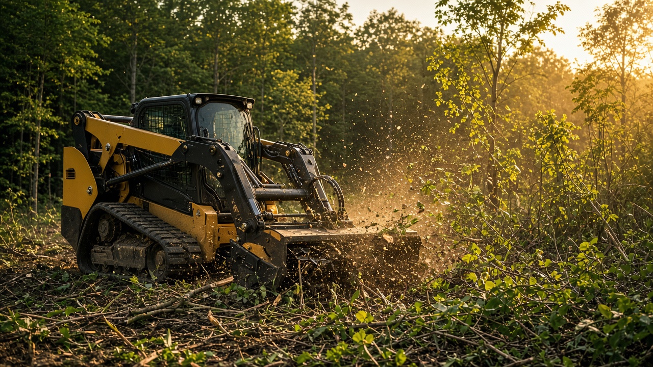 Forestry mulcher clearing brush on a rural property
