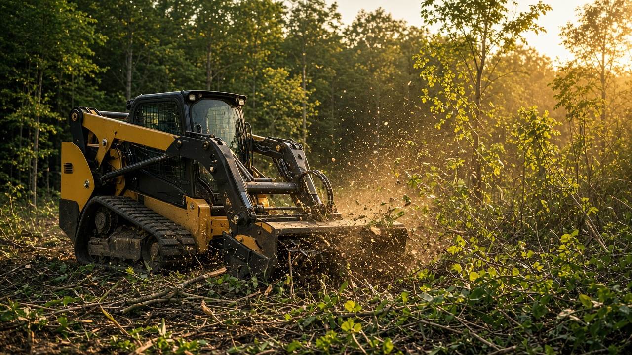 Forestry mulching on a wooded lot with cleared brush